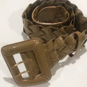 Be&D tan patten leather belt yes Sz L made in Italy 3”W